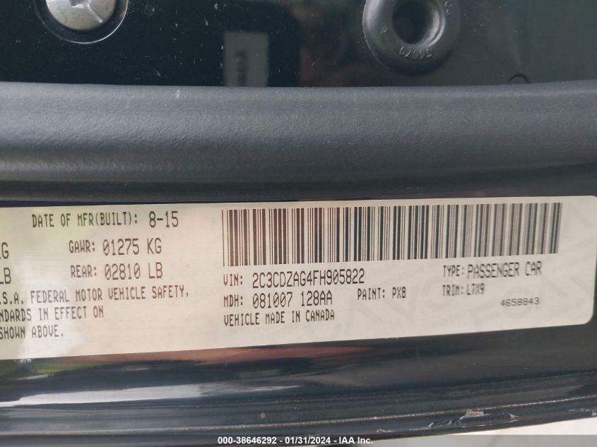 2015 DODGE CHALLENGER SXT OR R/T - 2C3CDZAG4FH905822