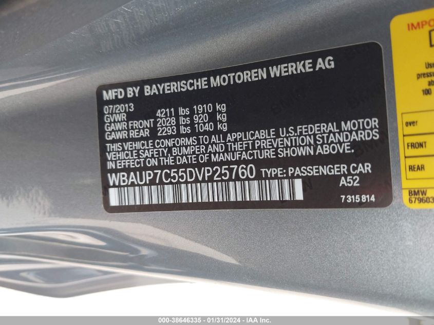2013 BMW 128I - WBAUP7C55DVP25760