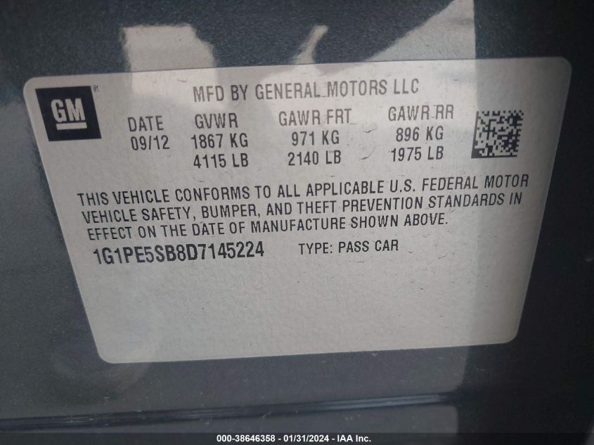 2013 CHEVROLET CRUZE 2LT AUTO - 1G1PE5SB8D7145224