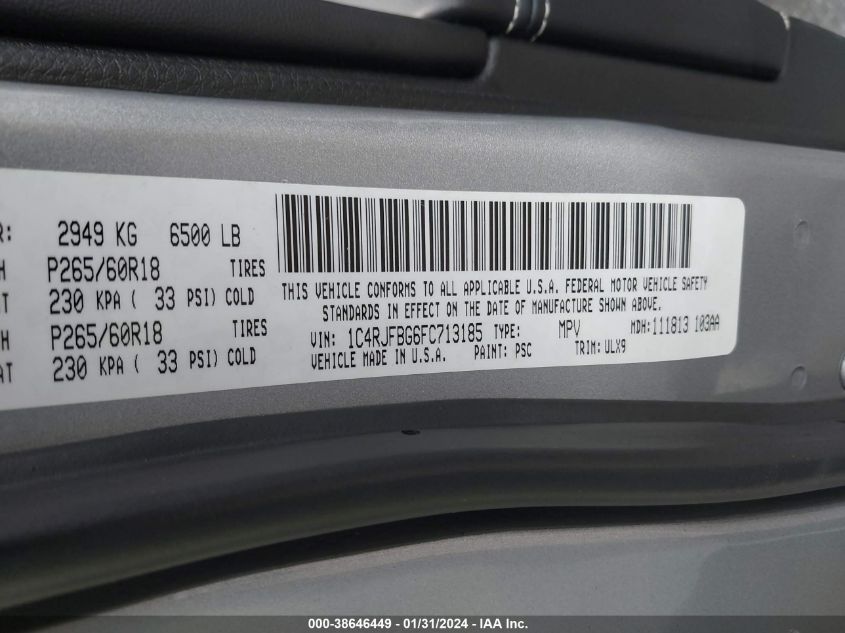 2015 JEEP GRAND CHEROKEE LIMITED - 1C4RJFBG6FC713185