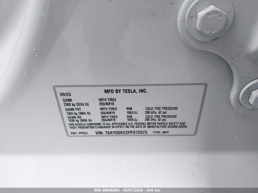 2023 TESLA MODEL Y AWD/LONG RANGE DUAL MOTOR ALL-WHEEL DRIVE - 7SAYGDEE2PF872673