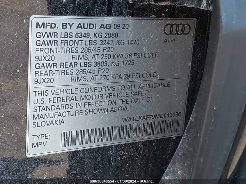 VIN WA1LXAF79MD013096 2021 AUDI Q7 PREMIUM PLUS