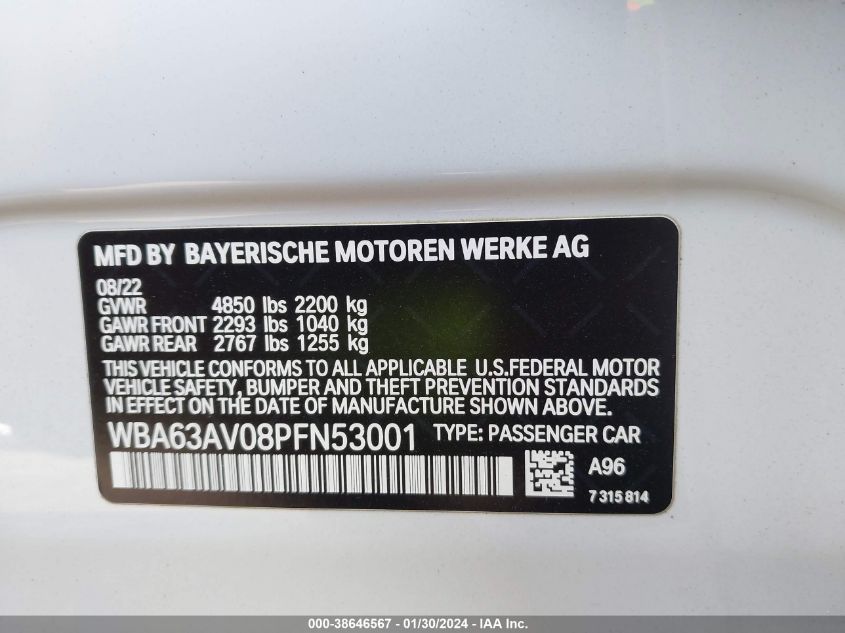 2023 BMW 430I GRAN COUPE - WBA63AV08PFN53001