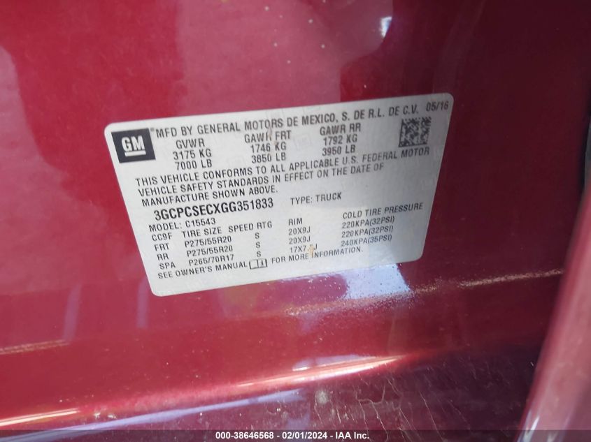 2016 CHEVROLET SILVERADO 1500 1LZ - 3GCPCSECXGG351833