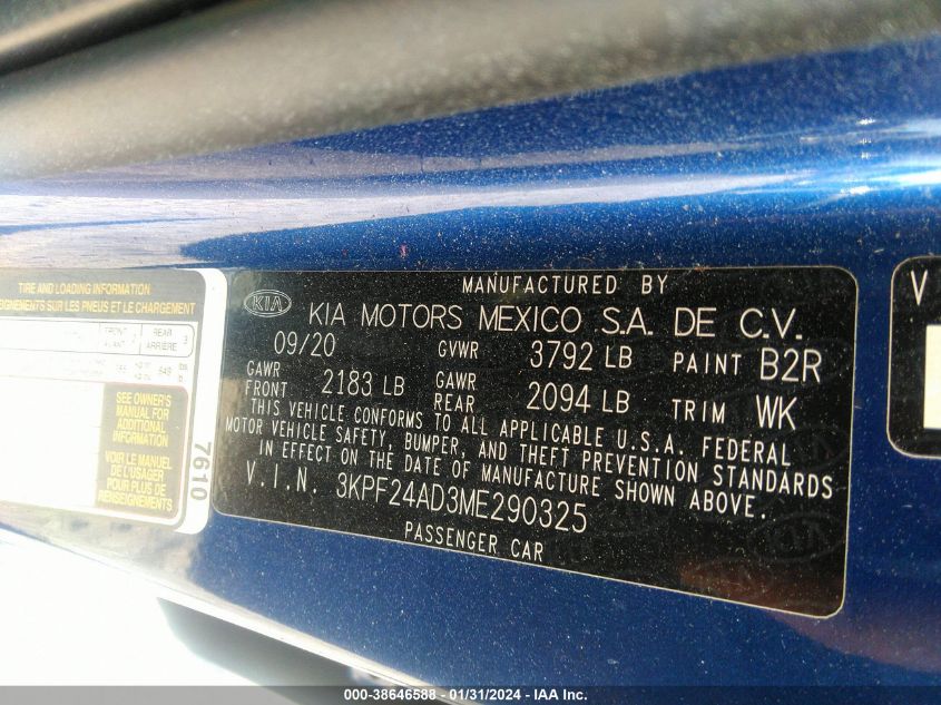 2021 KIA FORTE FE/LXS - 3KPF24AD3ME290325