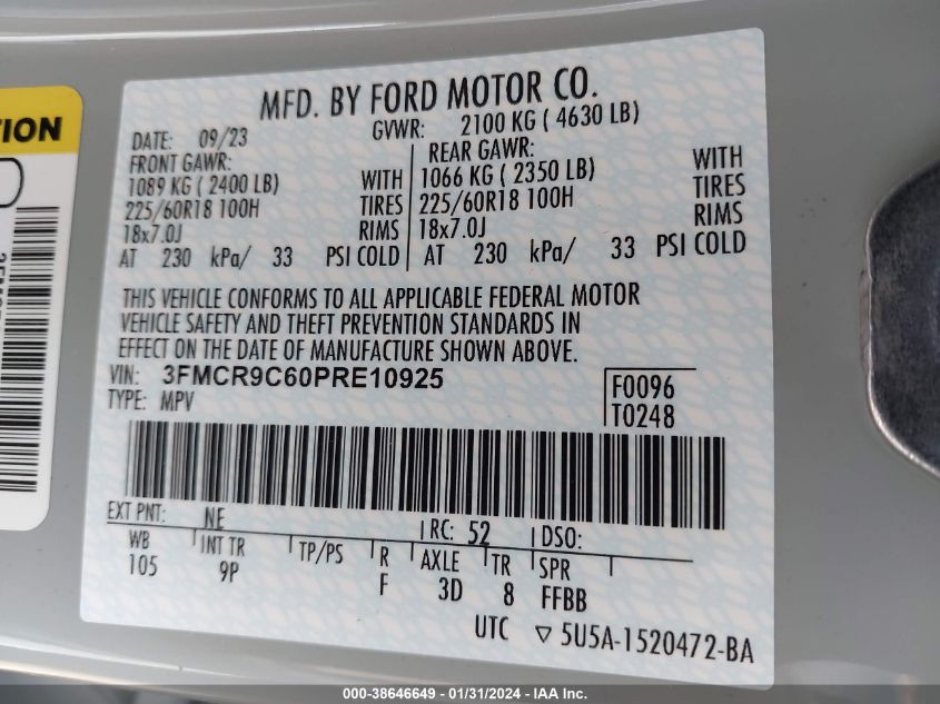 2023 FORD BRONCO SPORT OUTER BANKS - 3FMCR9C60PRE10925