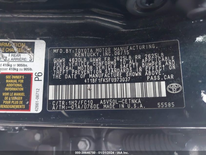 2015 TOYOTA CAMRY LE - 4T1BF1FK5FU973037