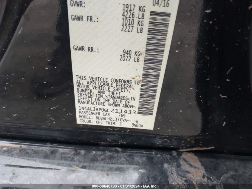 2016 NISSAN ALTIMA 2.5 SR - 1N4AL3AP0GC211433