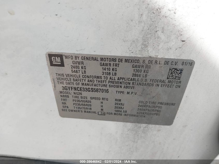 2016 CADILLAC SRX PERFORMANCE COLLECTION - 3GYFNCE33GS587016