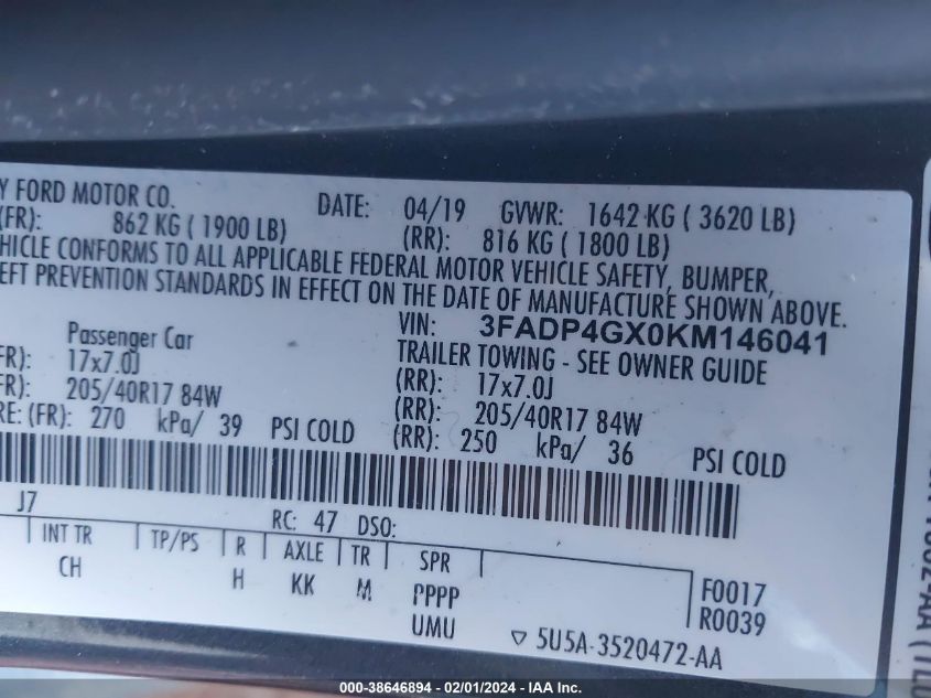 2019 FORD FIESTA ST - 3FADP4GX0KM146041