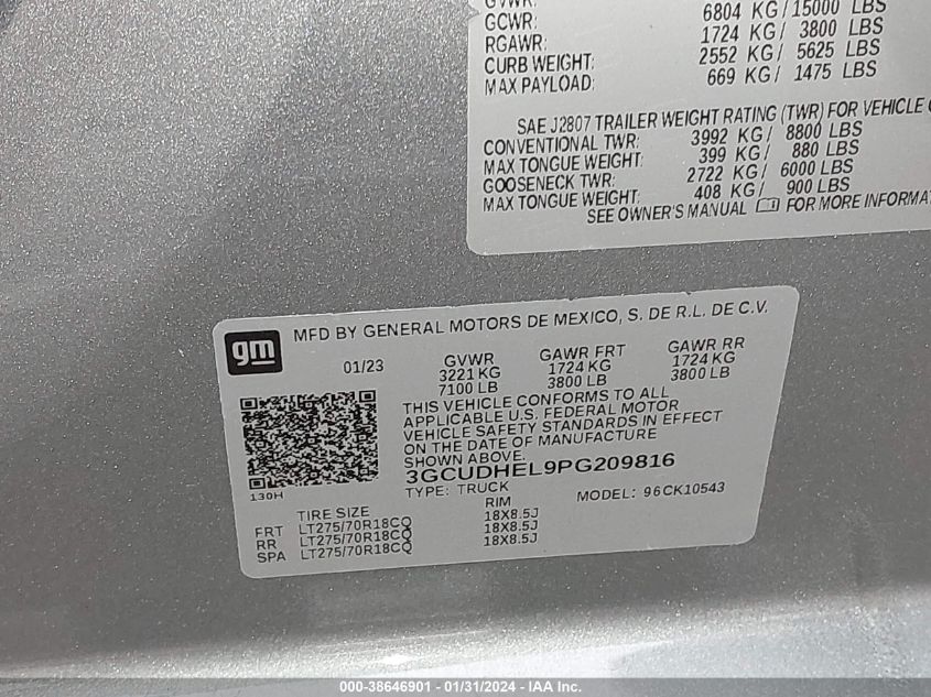 2023 CHEVROLET SILVERADO 1500 4WD  SHORT BED ZR2 - 3GCUDHEL9PG209816