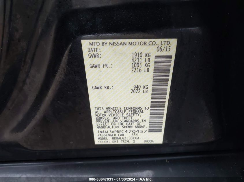 2015 NISSAN ALTIMA 2.5/2.5 S/2.5 SL/2.5 SV - 1N4AL3AP6FC470457