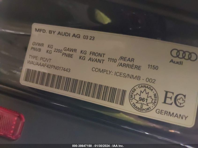 2023 AUDI A4 SEDAN - WAUAAAF42PN017443