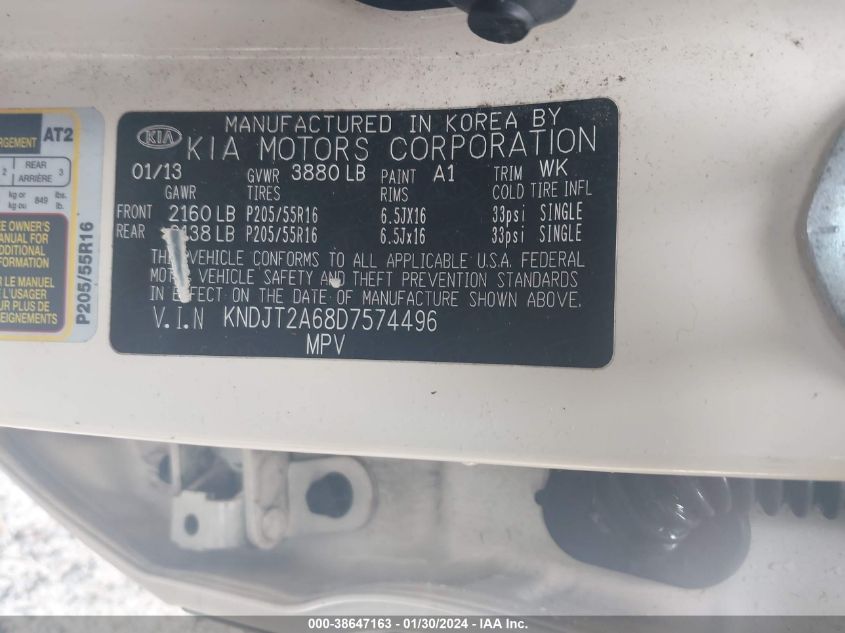 2013 KIA SOUL + KNDJT2A68D7574496