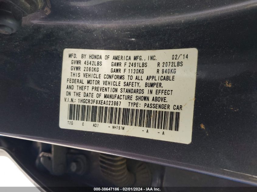 2014 HONDA ACCORD EXL - 1HGCR3F8XEA023967