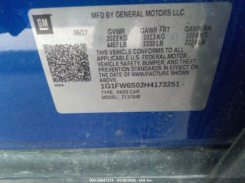 2017 CHEVROLET BOLT EV LT - 1G1FW6S02H4173251