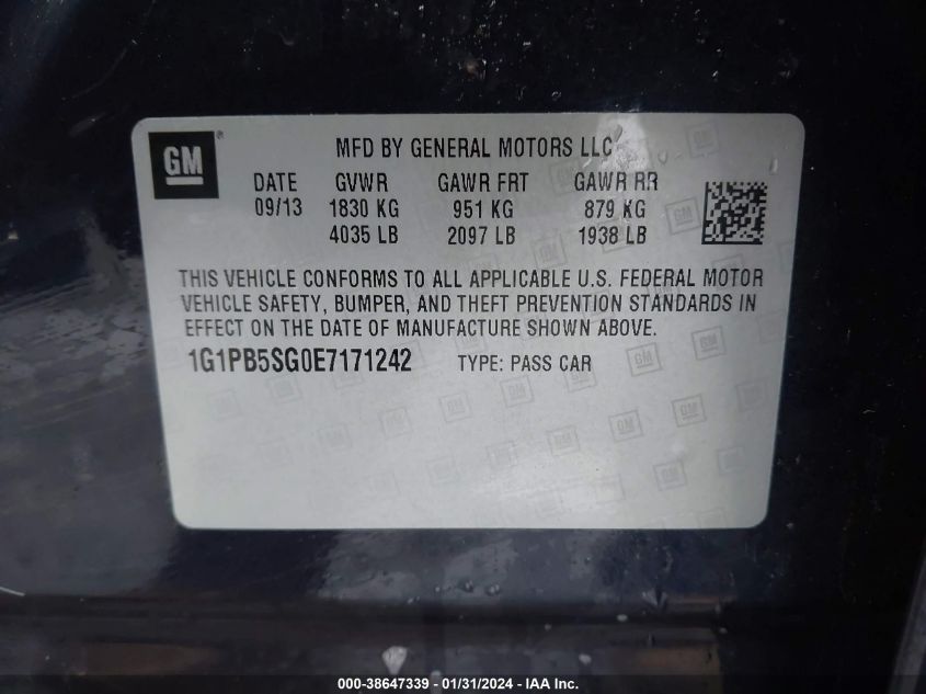 2014 CHEVROLET CRUZE LS - 1G1PB5SG0E7171242