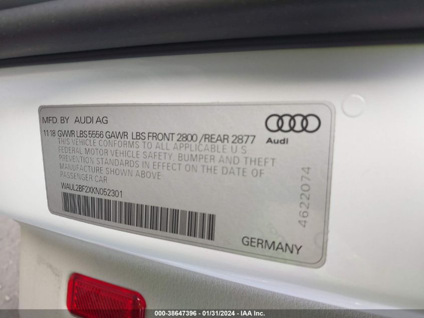 2019 AUDI A6 PREMIUM PLUS - WAUL2BF2XKN052301