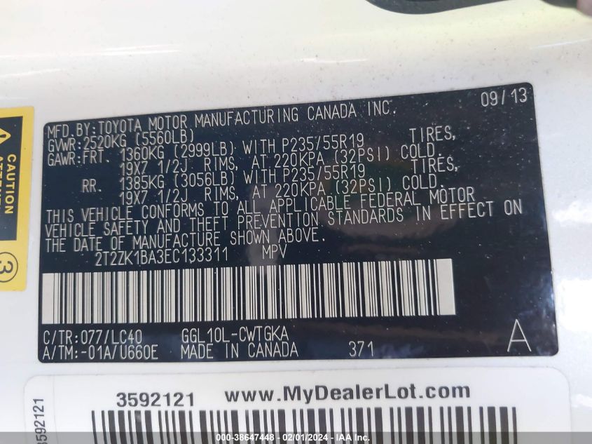 2014 LEXUS RX 350 350 - 2T2ZK1BA3EC133311