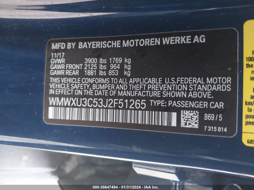 VIN WMWXU3C53J2F51265 2018 MINI HARDTOP COOPER S