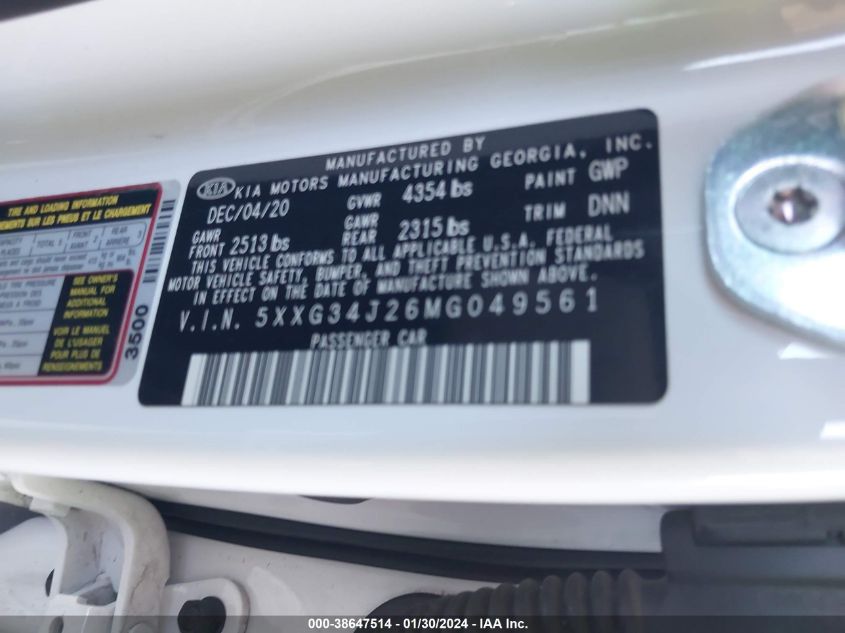 2021 KIA K5 EX - 5XXG34J26MG049561