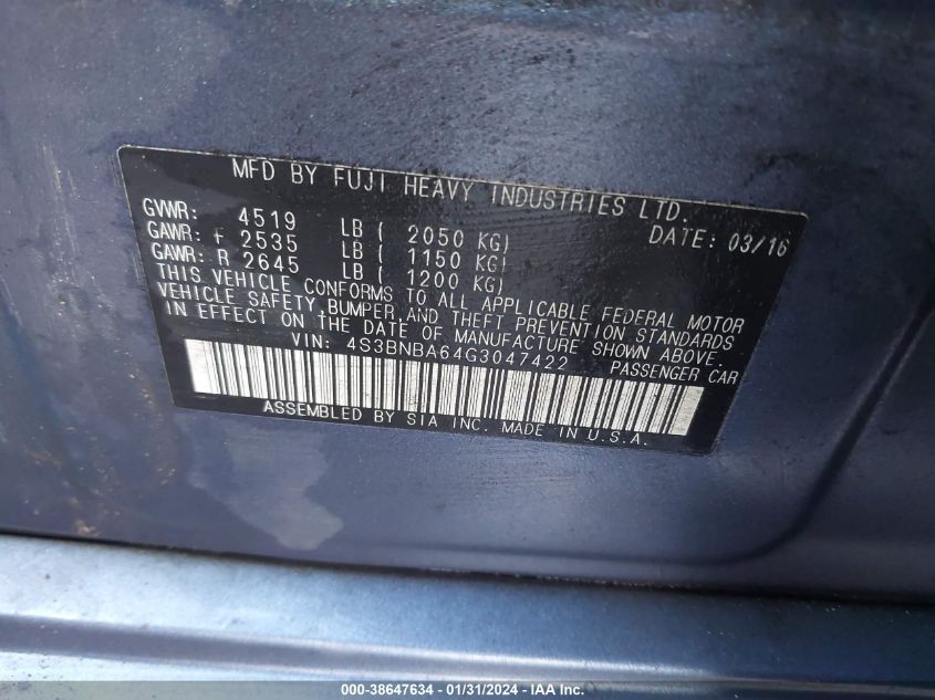 2016 SUBARU LEGACY 2.5I - 4S3BNBA64G3047422