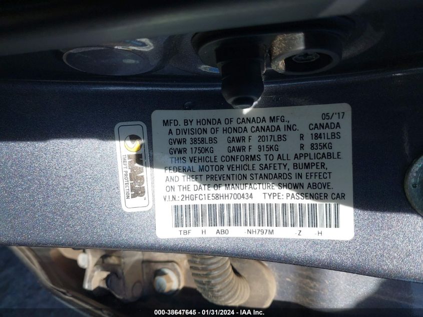 2017 HONDA CIVIC SI - 2HGFC1E58HH700434