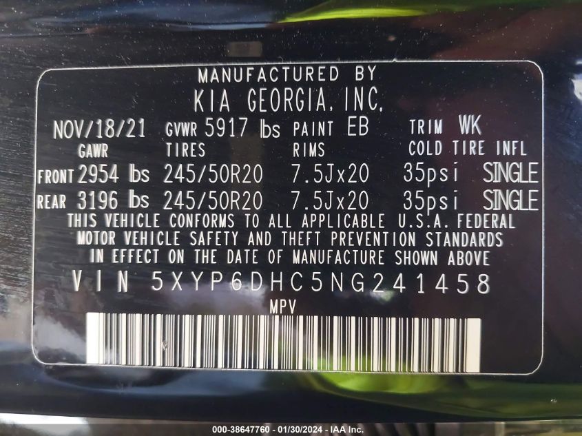 2022 KIA TELLURIDE S - 5XYP6DHC5NG241458