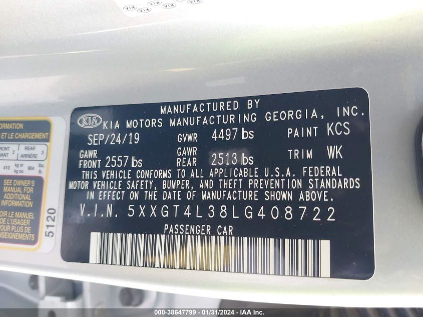 2020 KIA OPTIMA - FXXGT4L38LG408722