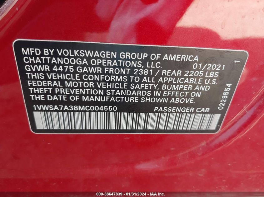 2021 VOLKSWAGEN PASSAT SE - 1VWSA7A38MC004550