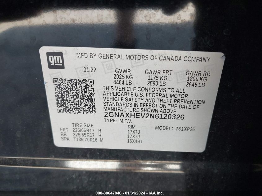 2022 CHEVROLET EQUINOX LS - 2GNAXHEV2N6120326