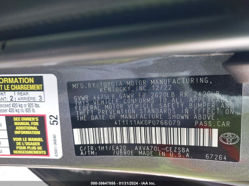 2023 TOYOTA CAMRY SE NIGHT SHADE/SE - 4T1T11AK0PU766079