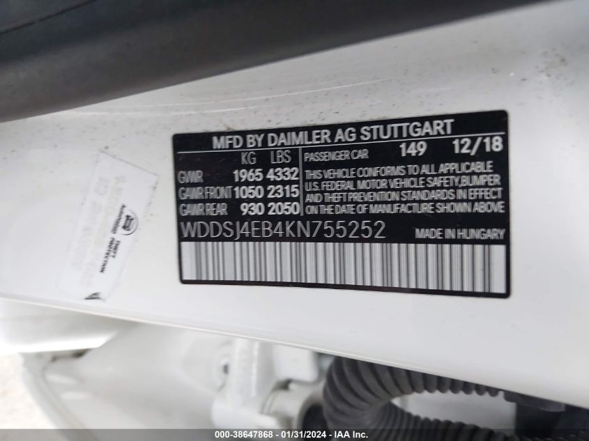 2019 MERCEDES-BENZ CLA 250 - WDDSJ4EB4KN755252