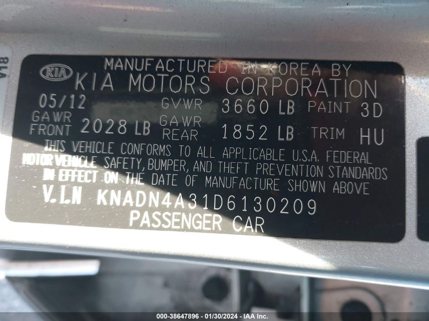 2013 KIA RIO EX/SX - KNADN4A31D6130209