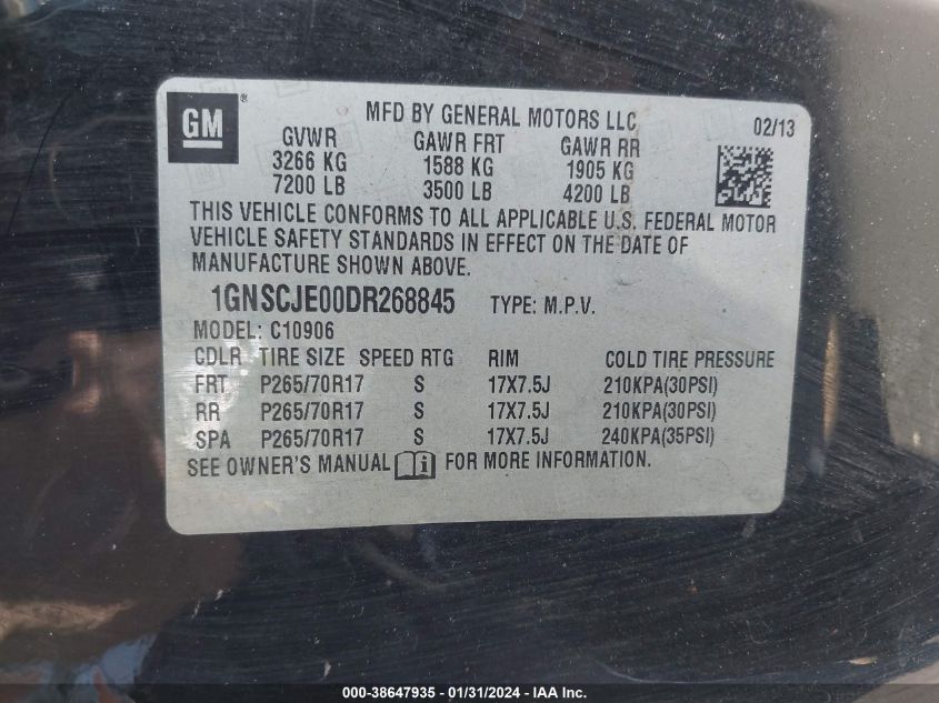 2013 CHEVROLET SUBURBAN 1500 LT - 1GNSCJE00DR268845