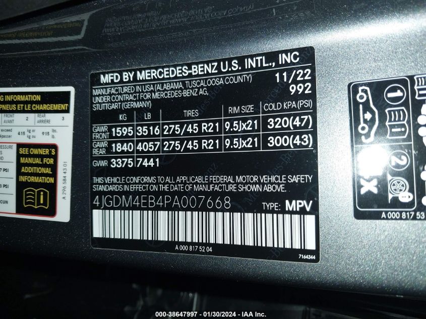 2023 MERCEDES-BENZ EQS 580 SUV 4MATIC - 4JGDM4EB4PA007668