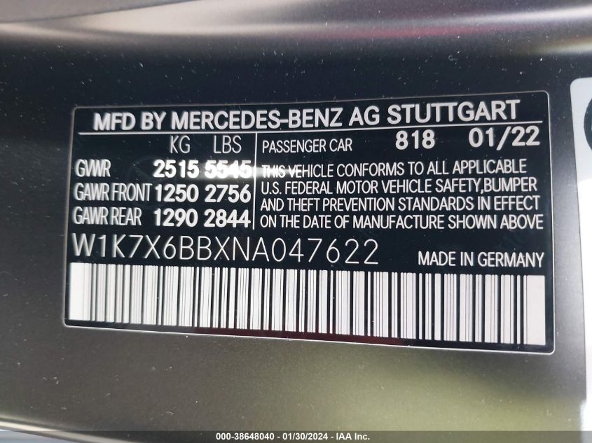 2022 MERCEDES-BENZ AMG GT 53 4-DOOR COUPE - W1K7X6BBXNA047622