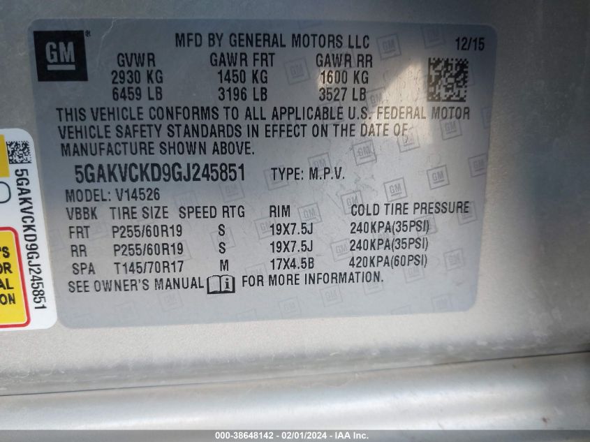 2016 BUICK ENCLAVE - 5GAKVCKD9GJ245851