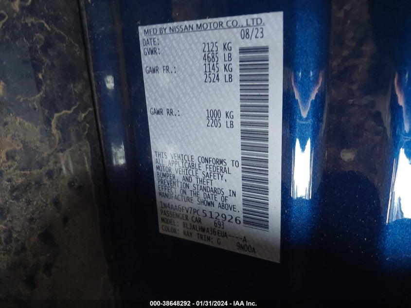 VIN 1N4AA6FV7PC512926 2023 NISSAN MAXIMA PLATINUM