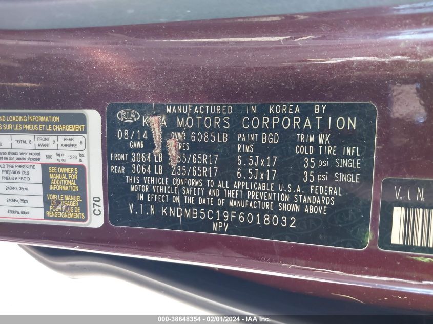 2015 KIA SEDONA LX - KNDMB5C19F6018032