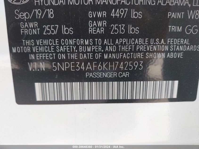 2019 HYUNDAI SONATA LIMITED - 5NPE34AF6KH742593