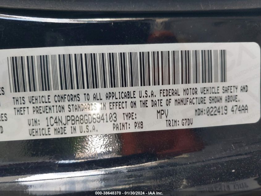 2016 JEEP PATRIOT SPORT SE - 1C4NJPBA8GD694103