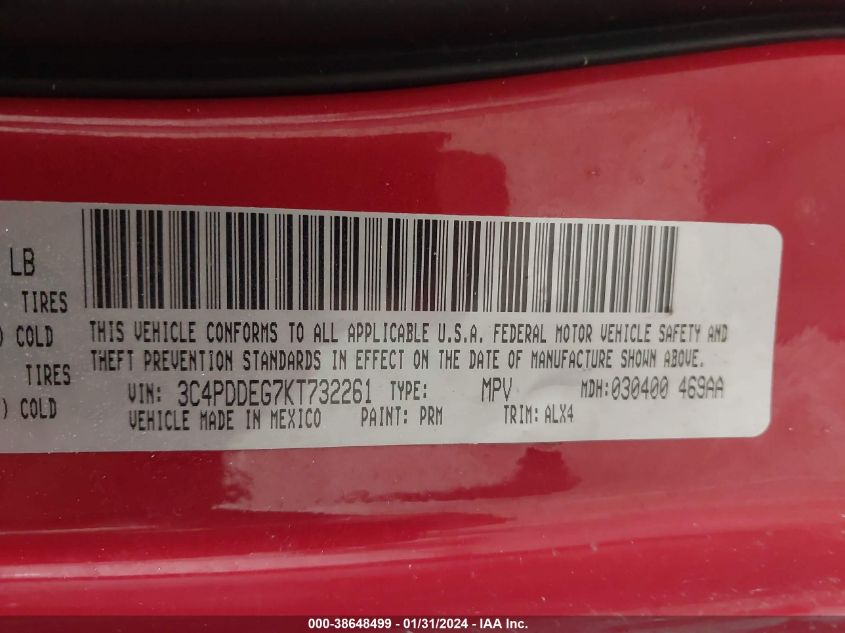 2019 DODGE JOURNEY GT - 3C4PDDEG7KT732261