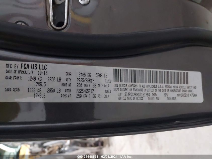 2016 DODGE JOURNEY SE - 3C4PDCABXGT151784