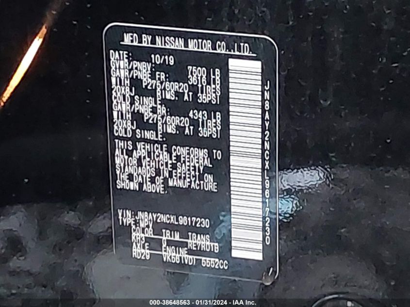 2020 NISSAN ARMADA SL 4WD - JN8AY2NCXL9617230