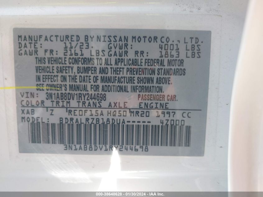 2024 NISSAN SENTRA SR XTRONIC CVT - 3N1AB8DV1RY244698