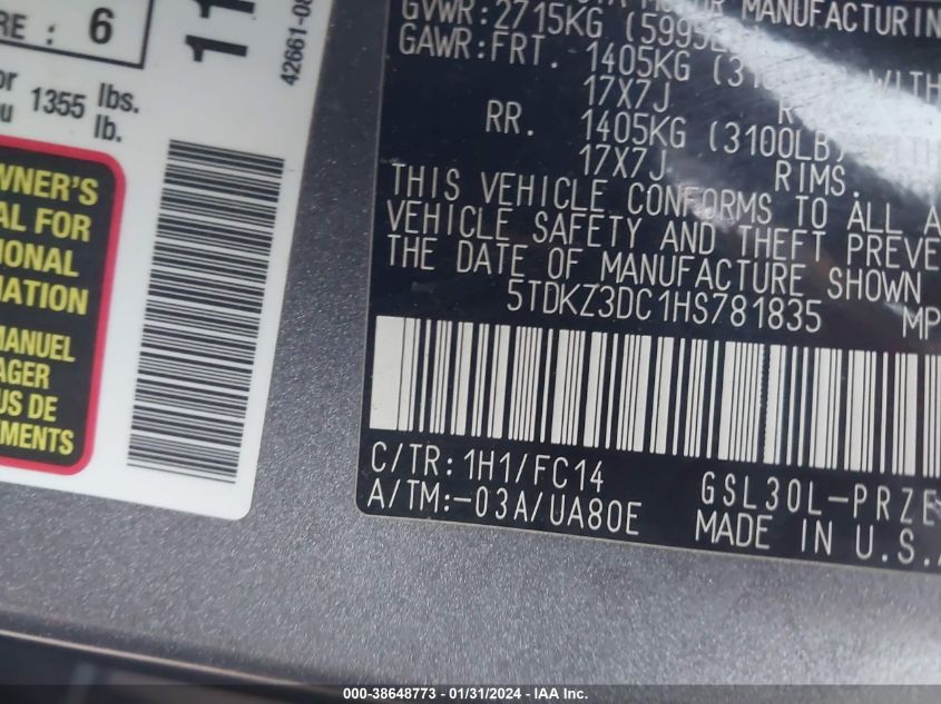 2017 TOYOTA SIENNA LE - 5TDKZ3DC1HS781835