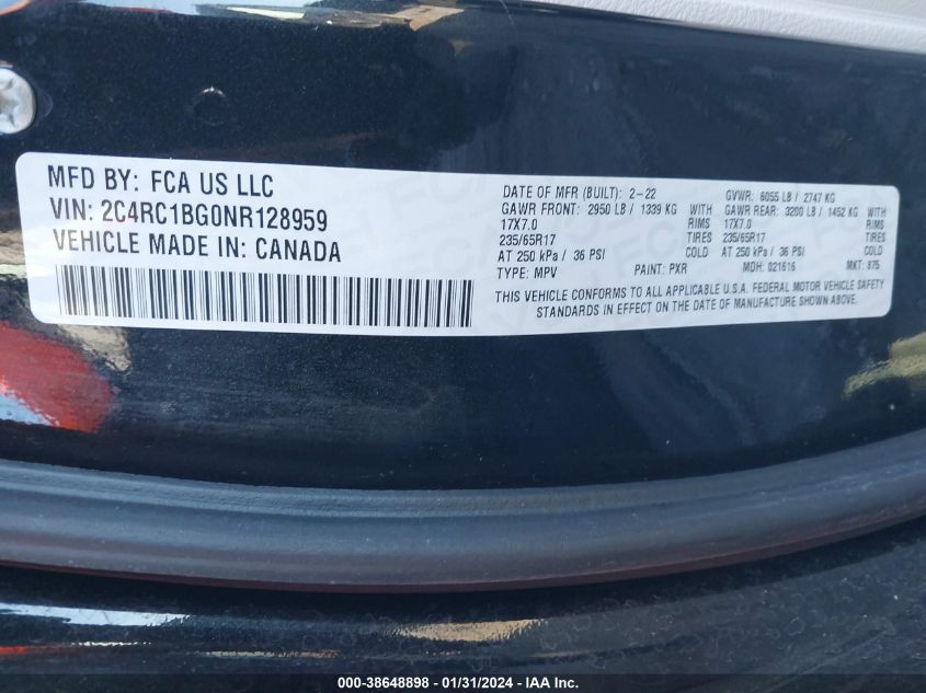 2022 CHRYSLER PACIFICA TOURING L - 2C4RC1BG0NR128959