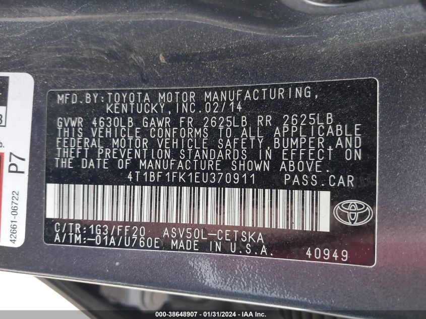 2014 TOYOTA CAMRY SE - 4T1BF1FK1EU370911