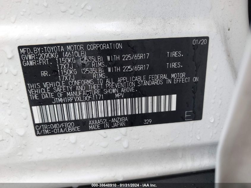 2020 TOYOTA RAV4 LE - JTMH1RFVXLD051171
